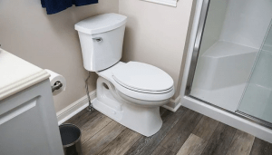 Picture pf bathroom with shower and toilet installed