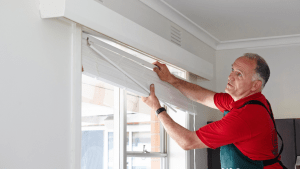 Picture of a guy installing blinds