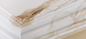 water damaged ceiling and wall before repair in London property