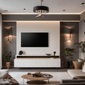 living room with tv wall mounted on the wall