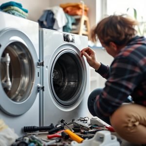 Imagine of someone trying to fix washing machine